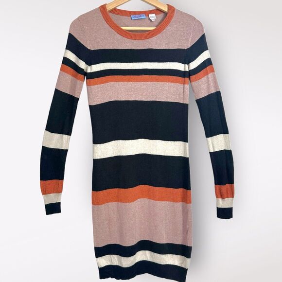 Acrobat | XS Sweater Dress Multi‎ Knit Striped Brown Orange Black Silk Cashmere - Picture 1 of 12